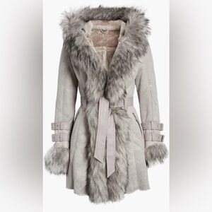 ❄️NWT❄️ Azalea Wang Belted Trench Coat with Faux Fur Trim, Size M, Grey